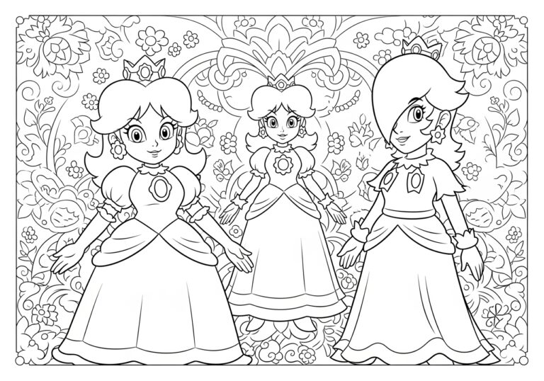 Princess Peach, Daisy, and Rosalina Coloring Page