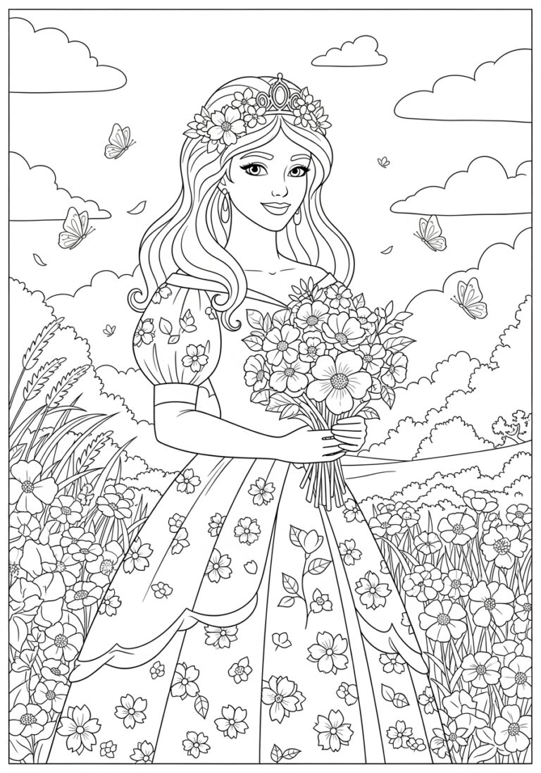 Princess with Flower Coloring Page