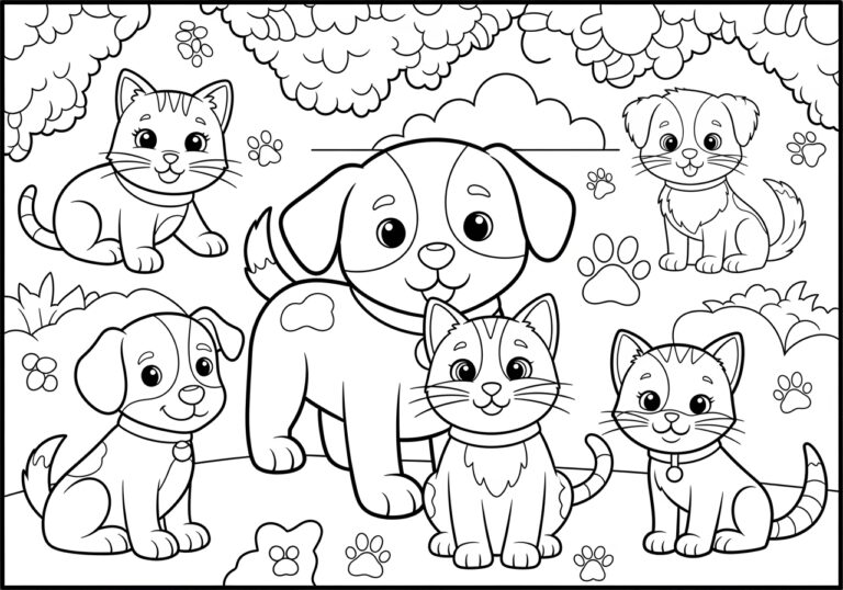 Puppy and Kitty Coloring Page