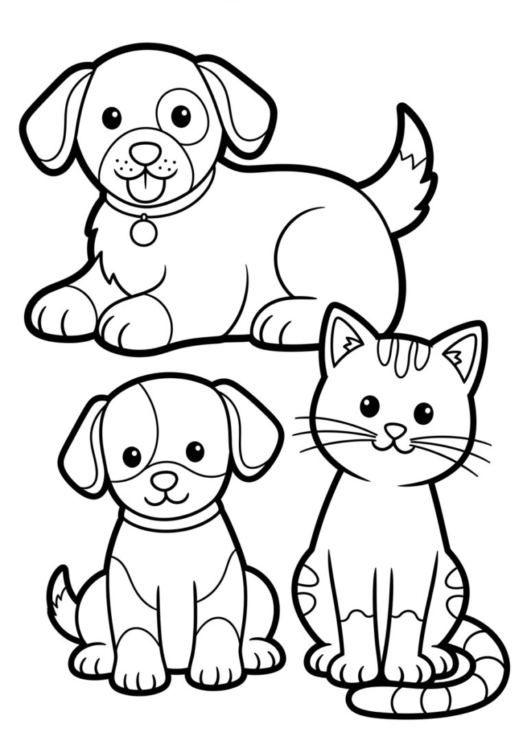 Puppy and Cat Coloring Page