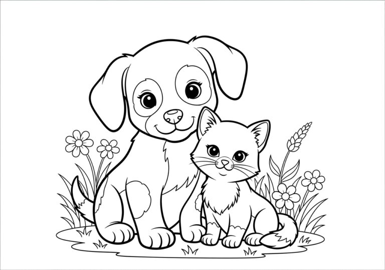 Puppy Kitten Coloring Page