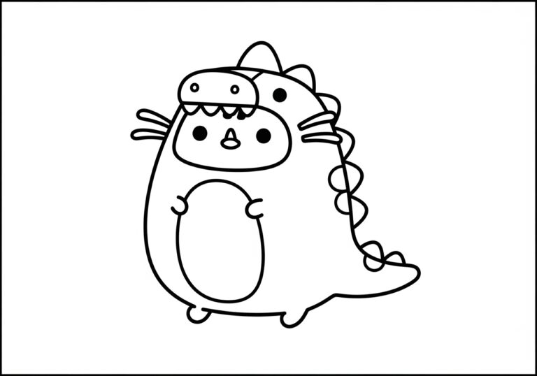 Pusheen Dinosaur Coloring Page