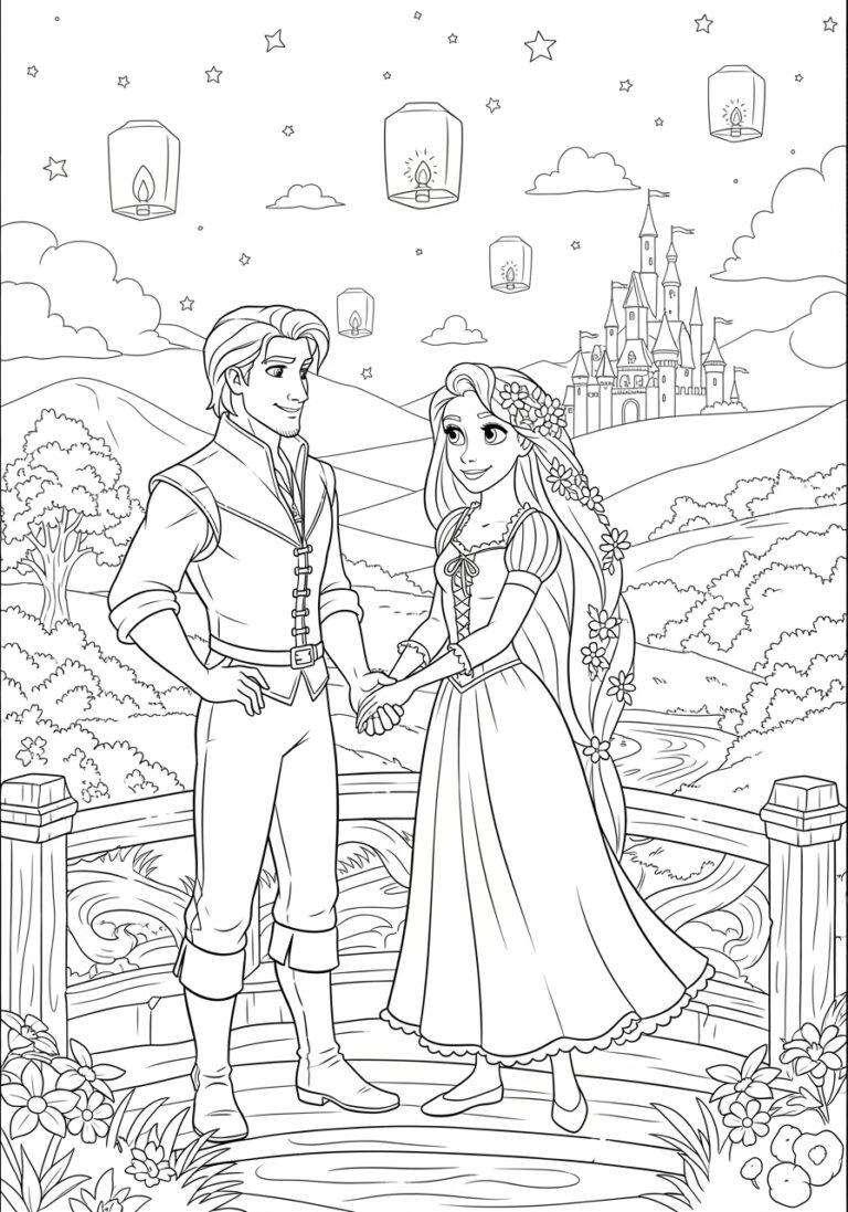 Rapunzel and Flynn Coloring Page