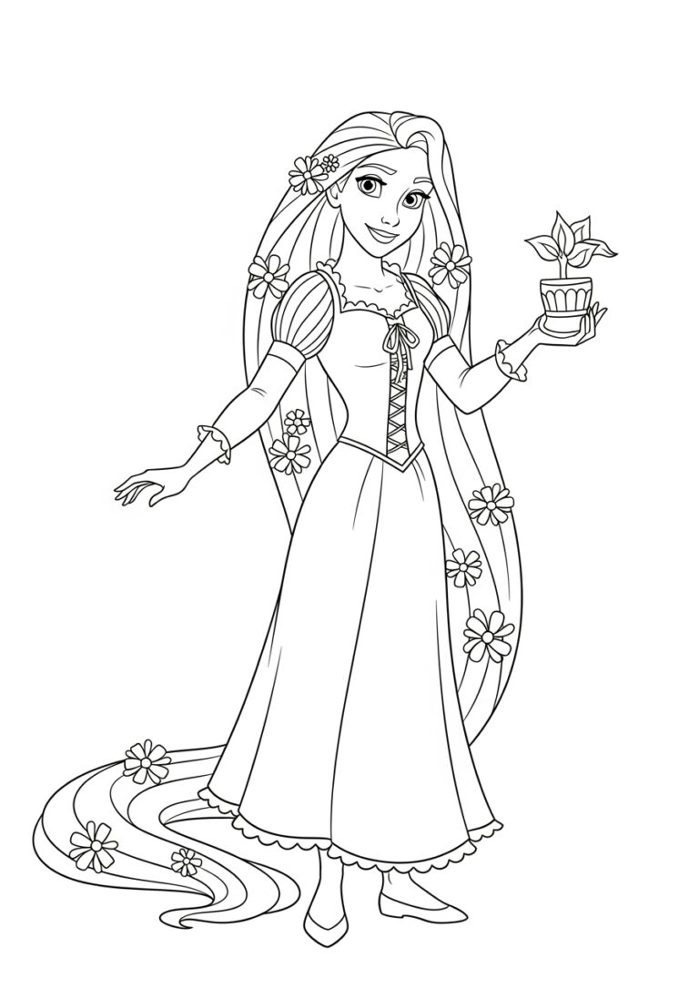 Rapunzel Coloring Page Easy