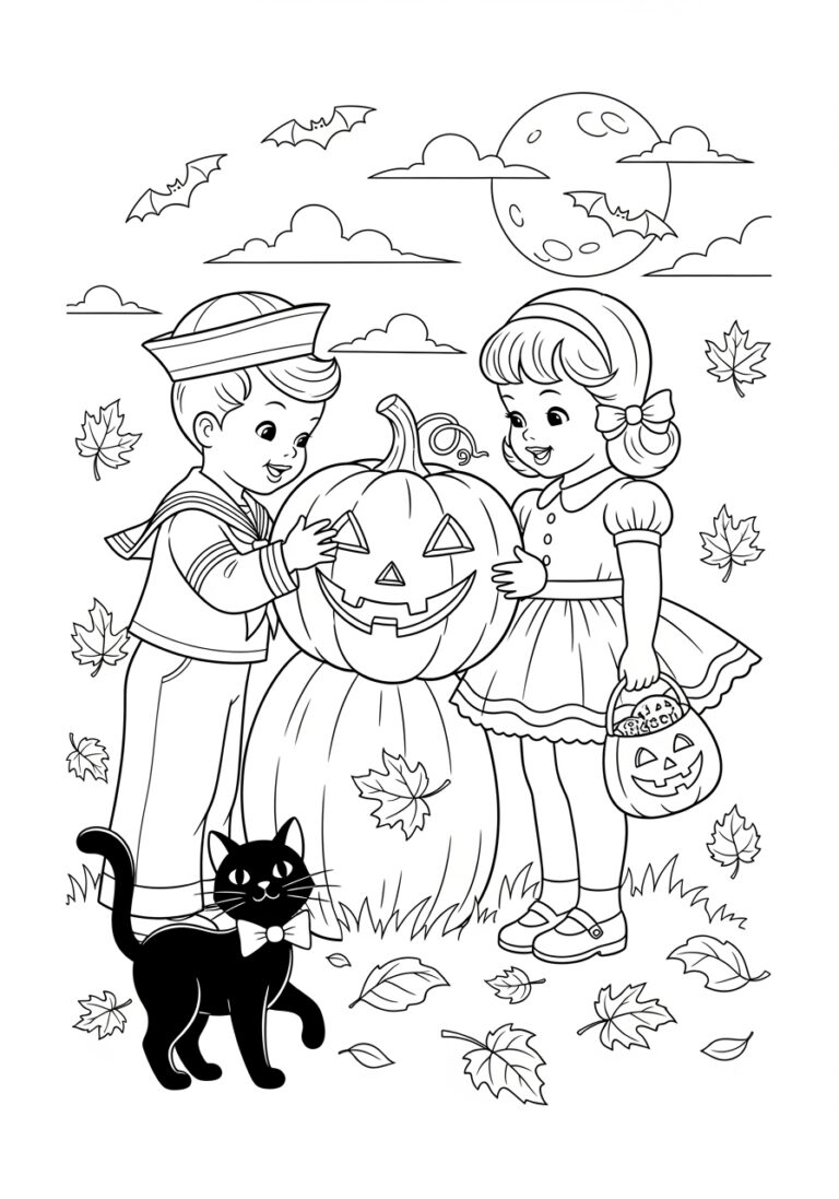 Retro Halloween Coloring Page