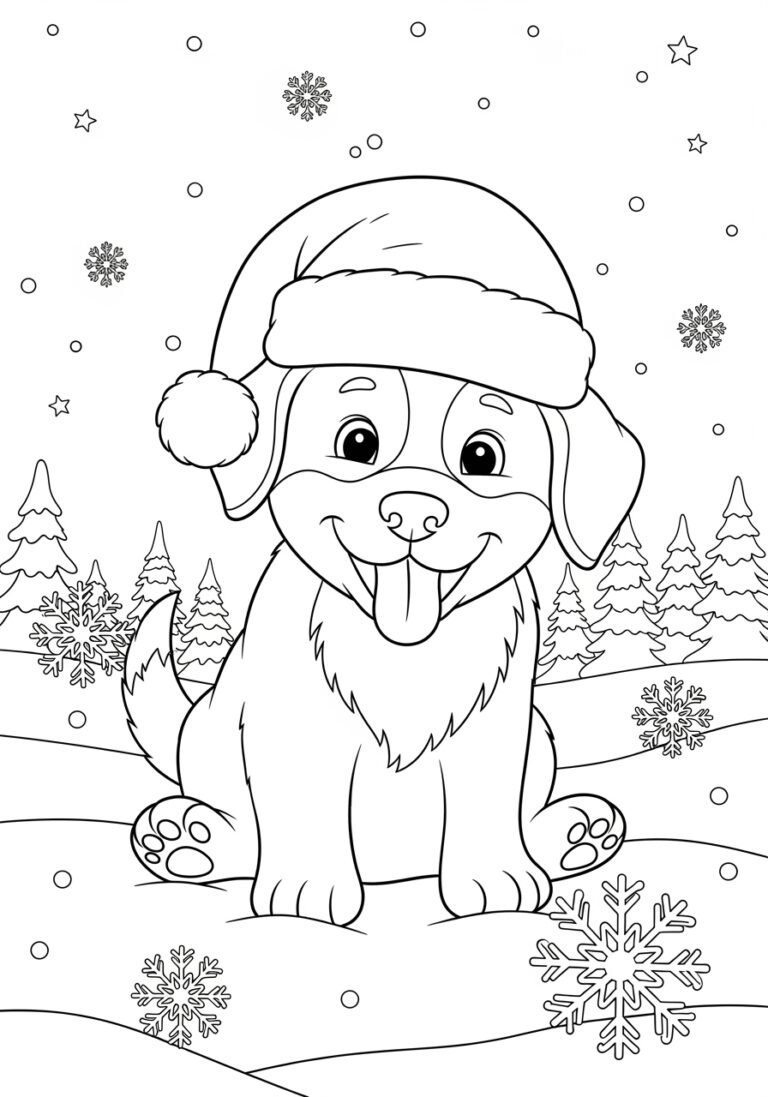 Santa Puppy Coloring Page