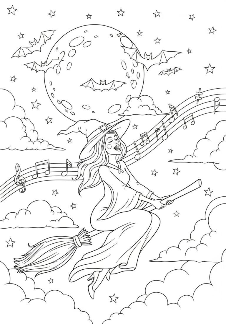 Sarah Sanderson Singing on Broom Coloring Page
