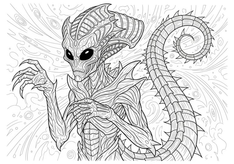 Scary Alien Coloring Page to Print and Color