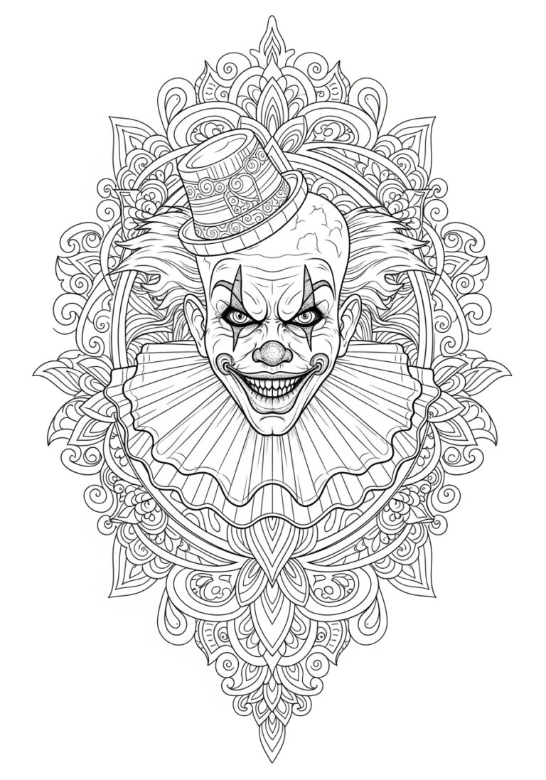 Scary Clown Coloring Page to Print Out and Color