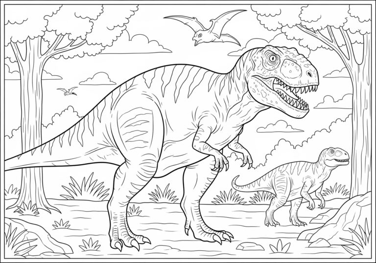 Scary Dinosaur Coloring Page to Print Out and Color