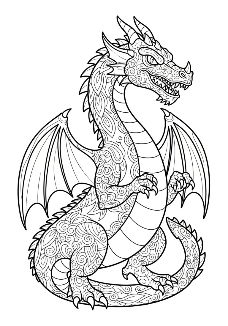 Scary Dragon Coloring Page to Print Out and Color