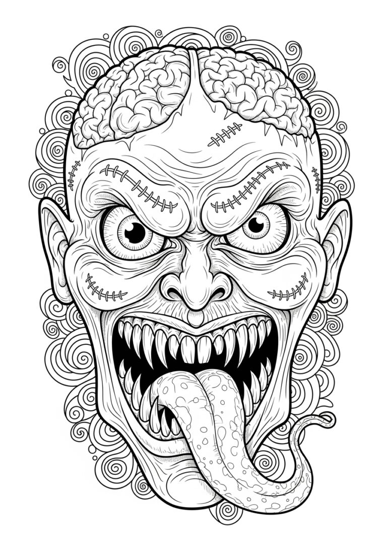 Scary Face Coloring Page to Print Out and Color