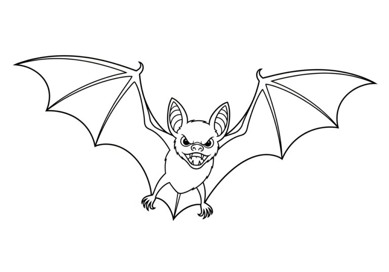 Scary Fanged Bat Coloring Page