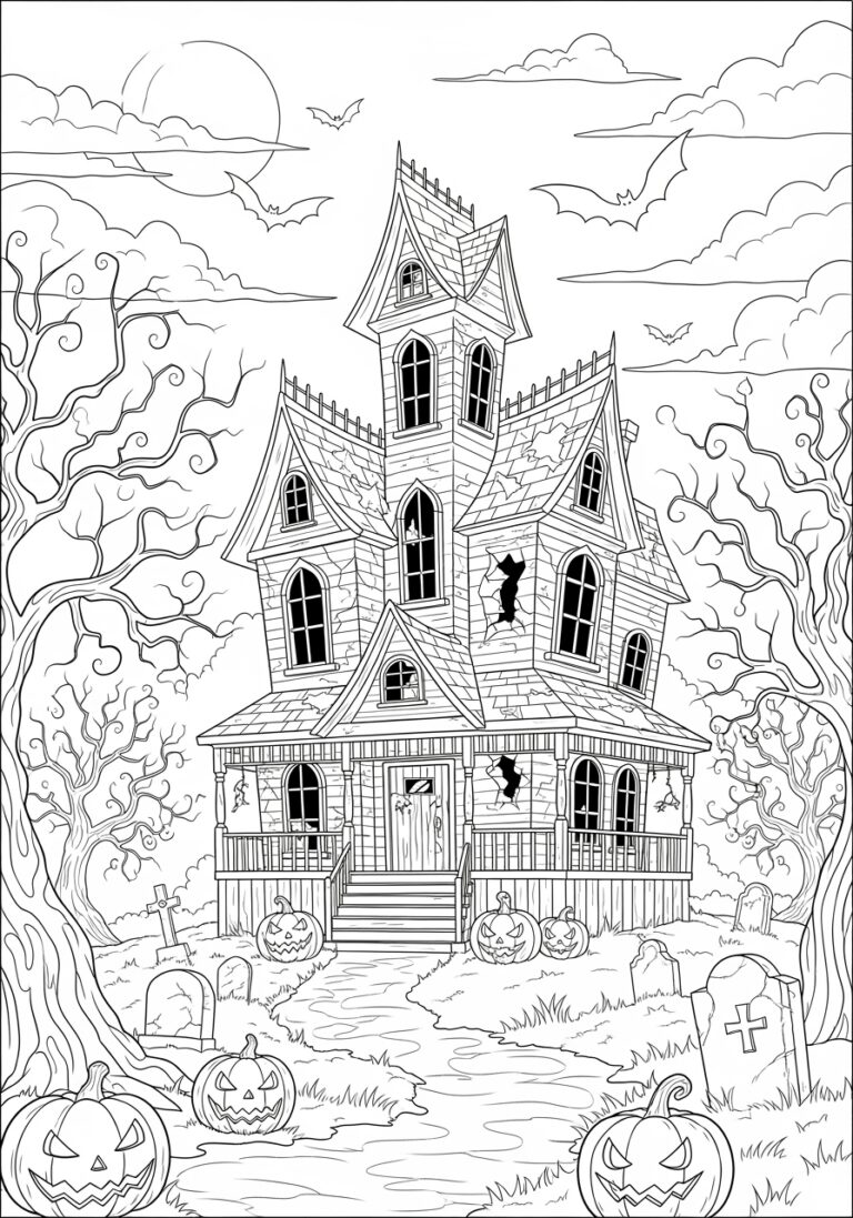 Scary House Coloring Page