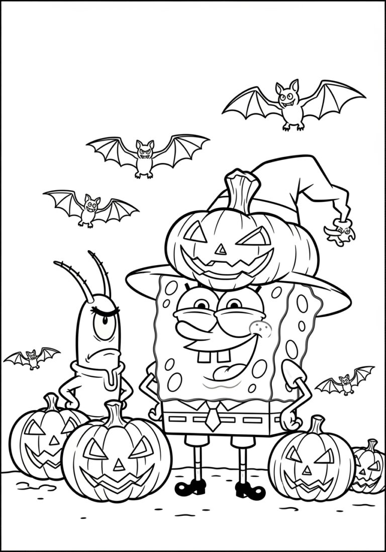 SpongeBob Halloween Coloring Page to Print Out and Color