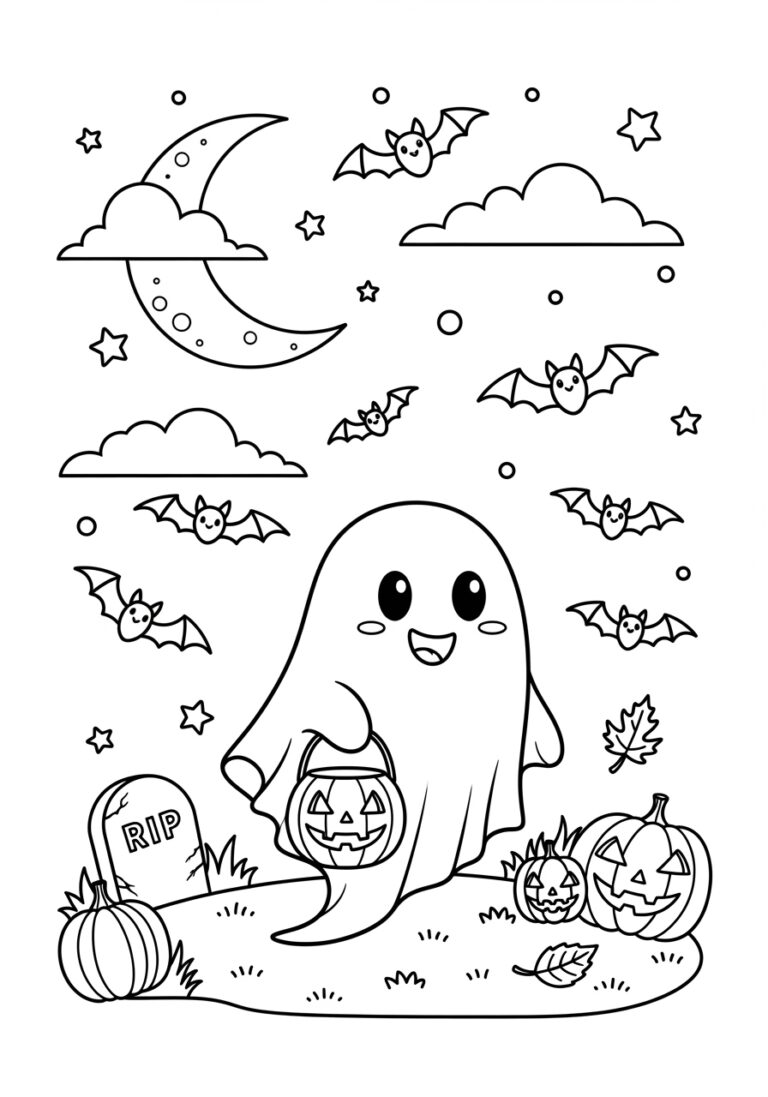 Spooky Ghost Coloring Page to Print Out and Color