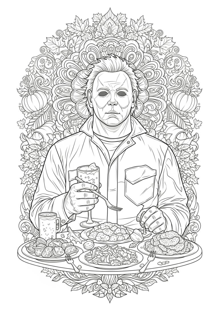 Thanksgiving Michael Myers Autumn Feast Coloring Page