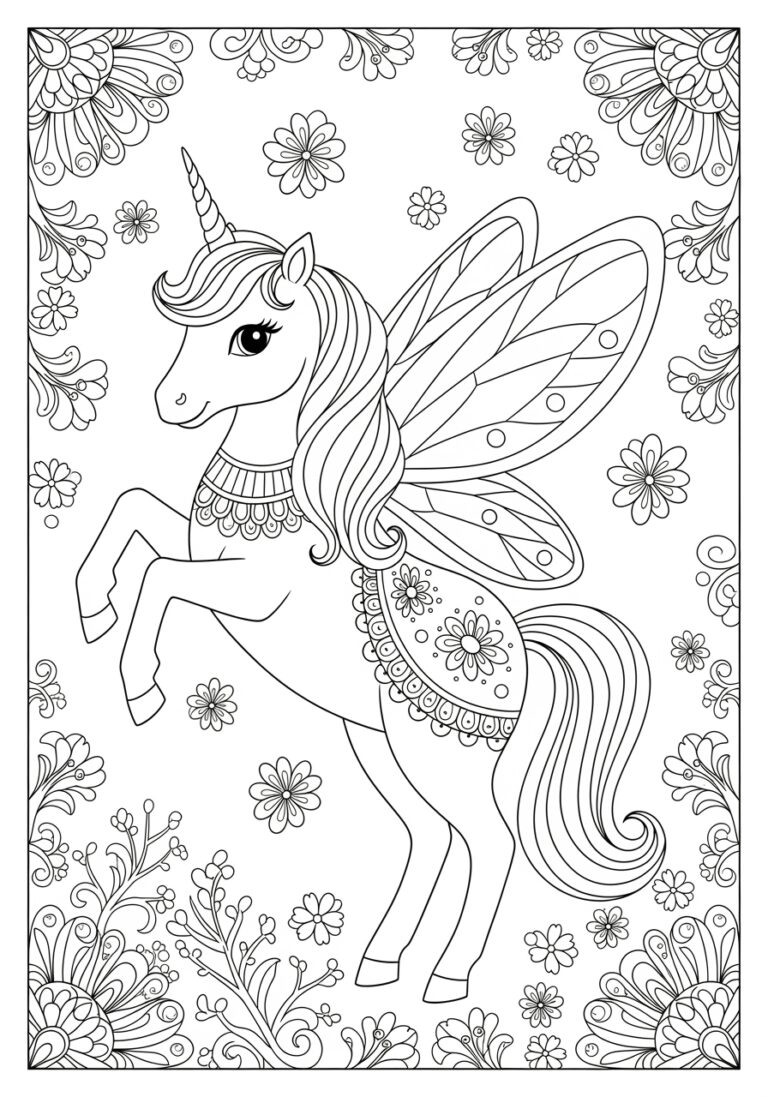 Unicorn Fairy Princess Coloring Page