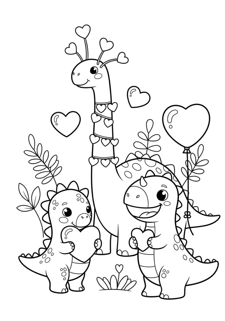 Valentine’s Day Dinosaur Coloring Page