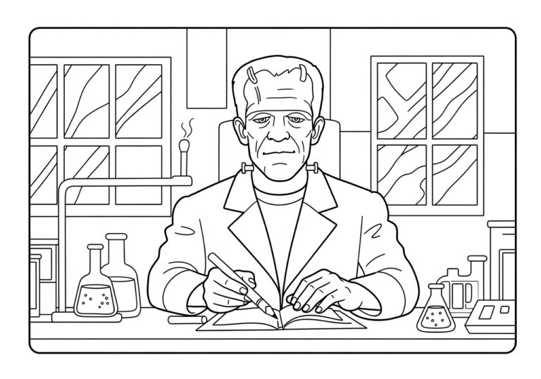 Victor Frankenstein in the Laboratory Coloring Page