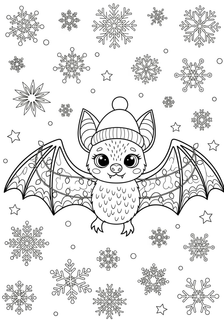 Winter Snowflake Bat Coloring Page
