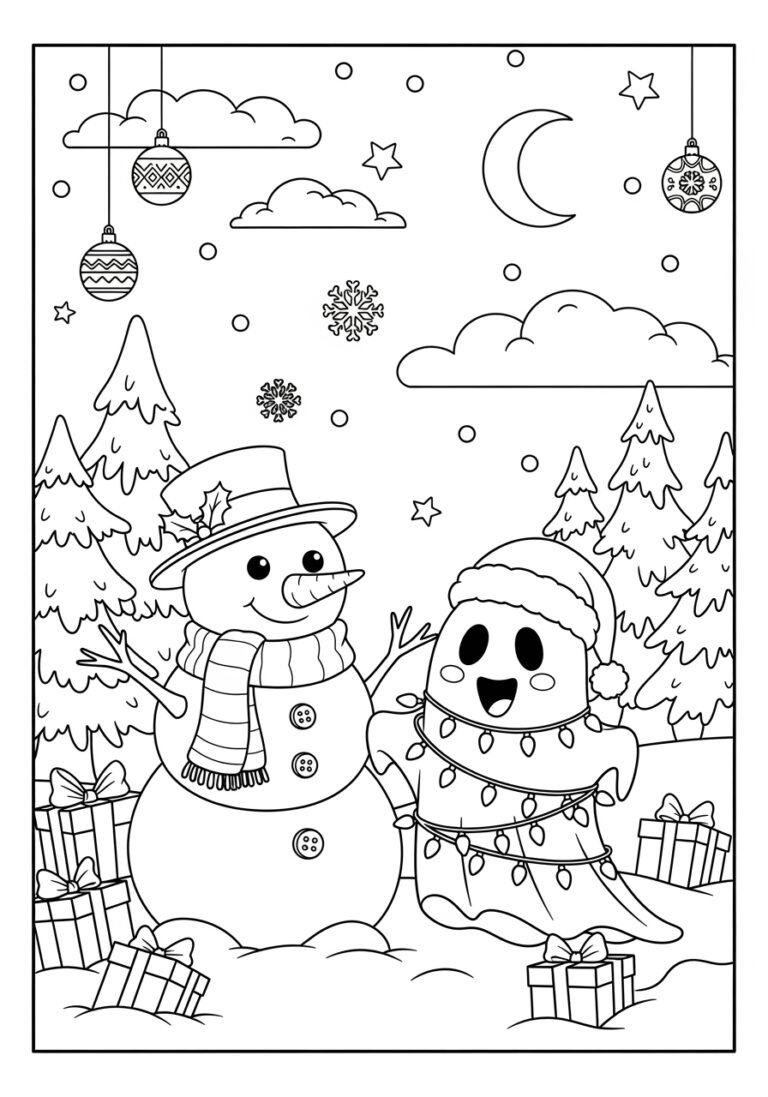 Winter Snowman Ghost Coloring Page