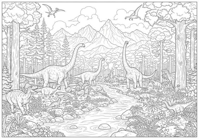 Dinosaur Habitat Coloring Page to Print and Color