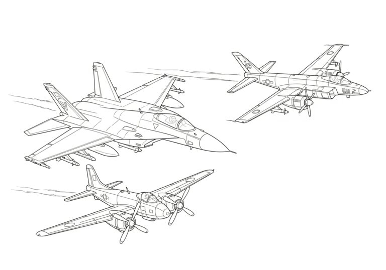 War Plane Coloring Page to Print Out and Color