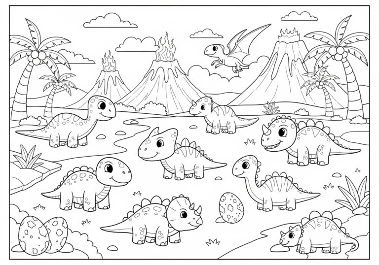 Small Dinosaur Coloring Page to Print and Enjoy