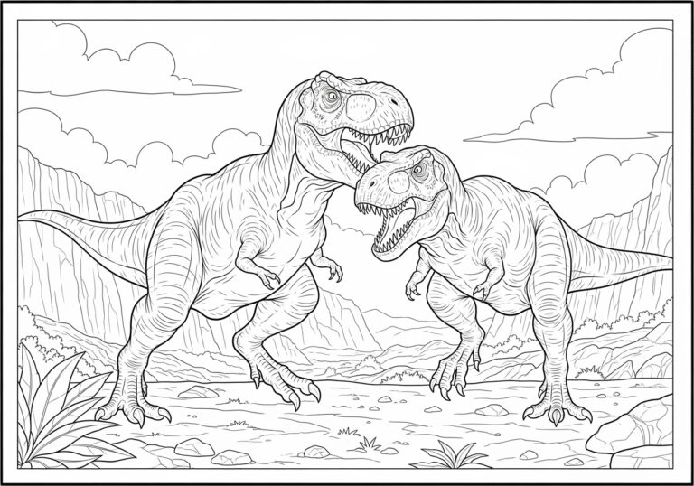 Dinosaur Fight Coloring Page to Print Out and Color