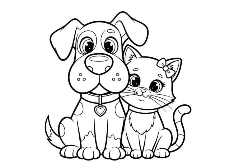 Cat and Dog Coloring Sheet