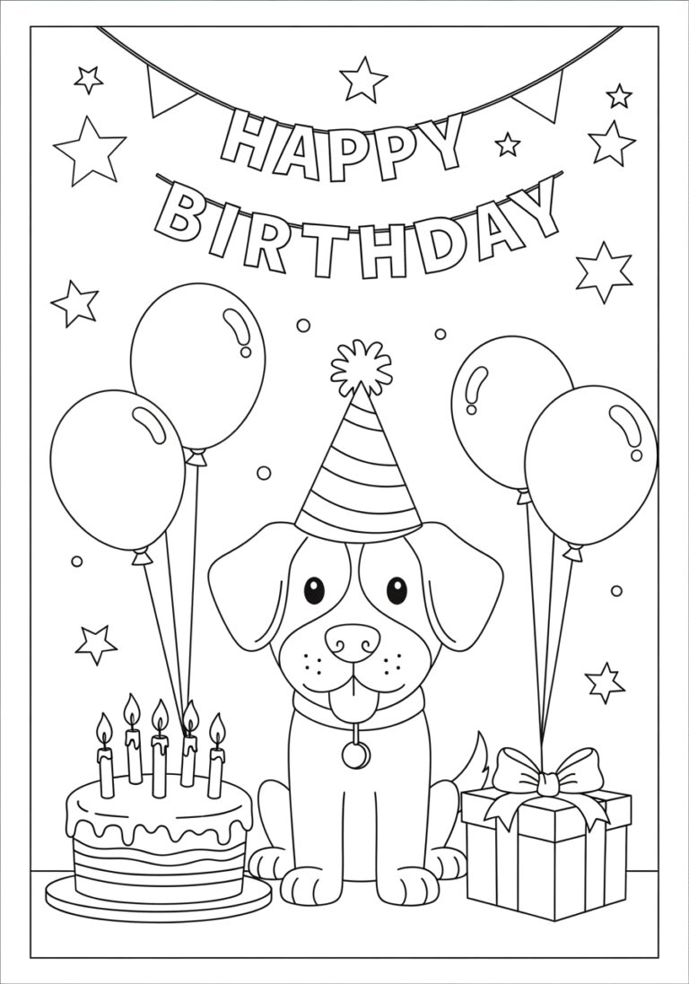 Happy Birthday Dog Coloring Page