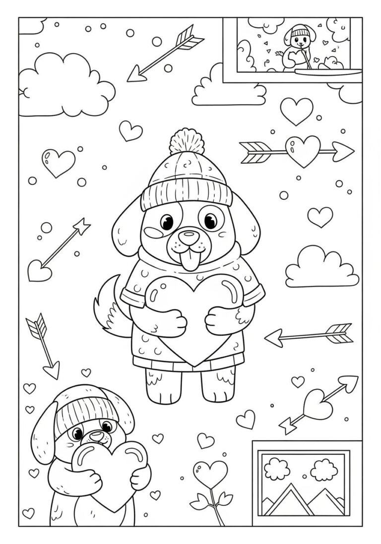 Valentine’s Day Dog Coloring Page