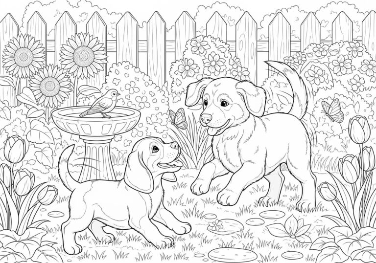 Two Puppies Coloring Page