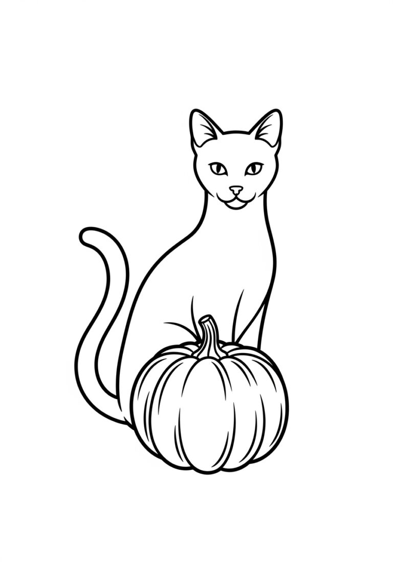 Cat and Pumpkin Coloring Page