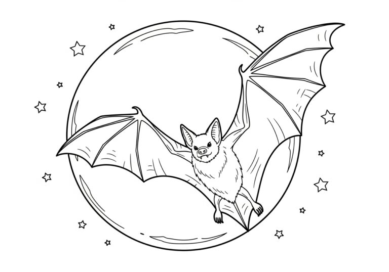 Bat Flying Under a Full Moon Coloring Page