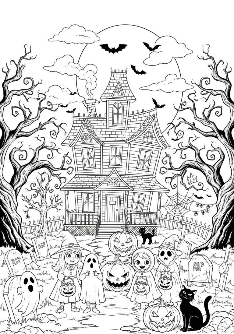 Halloween Bat with Pumpkins Coloring Page
