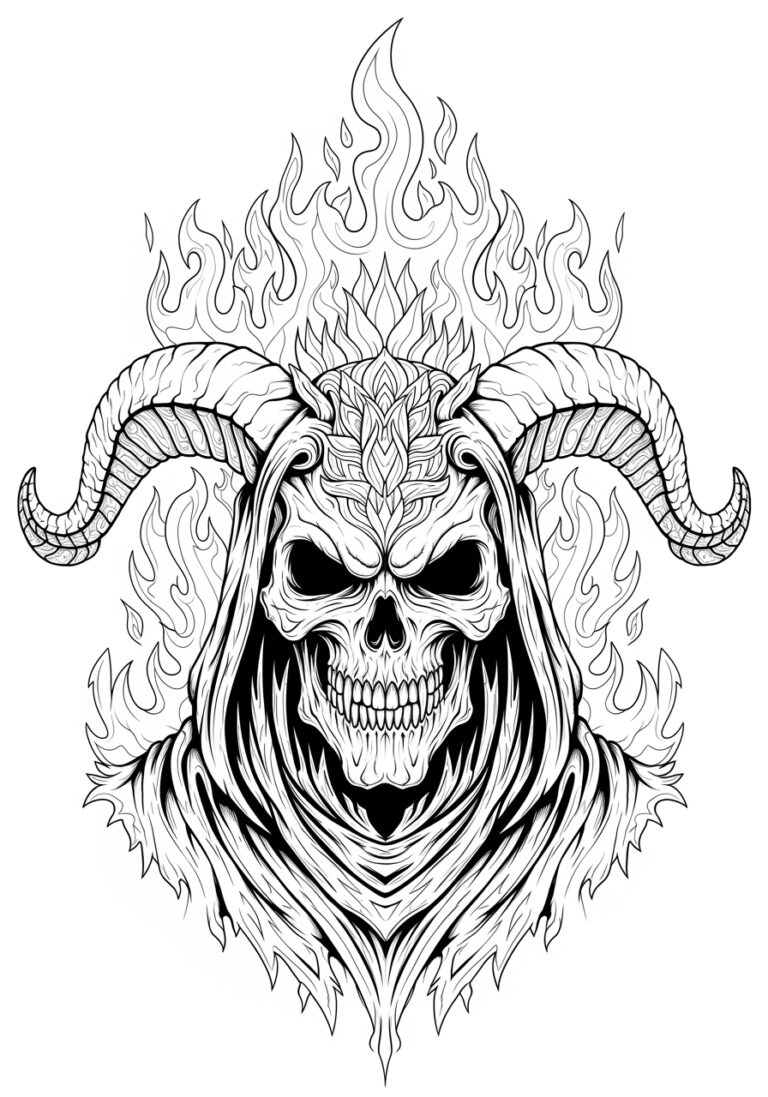 Scary Demon Skull Coloring Page