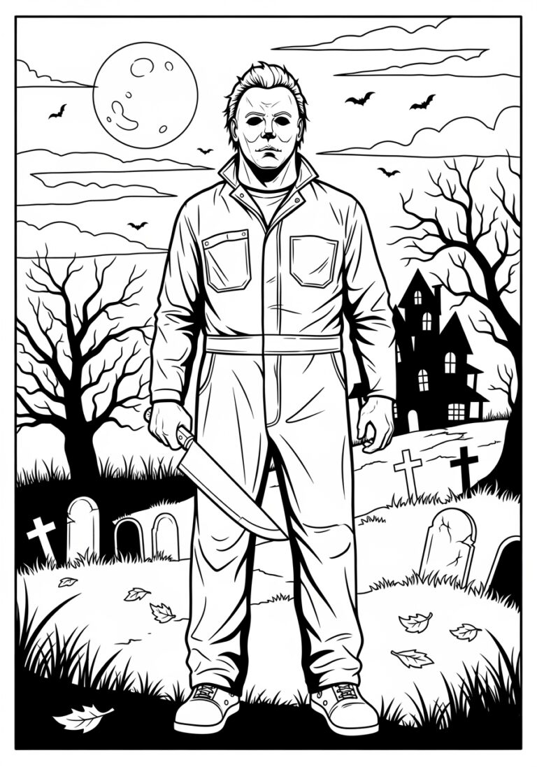 Halloween Michael Myers Coloring Page to Print and Color
