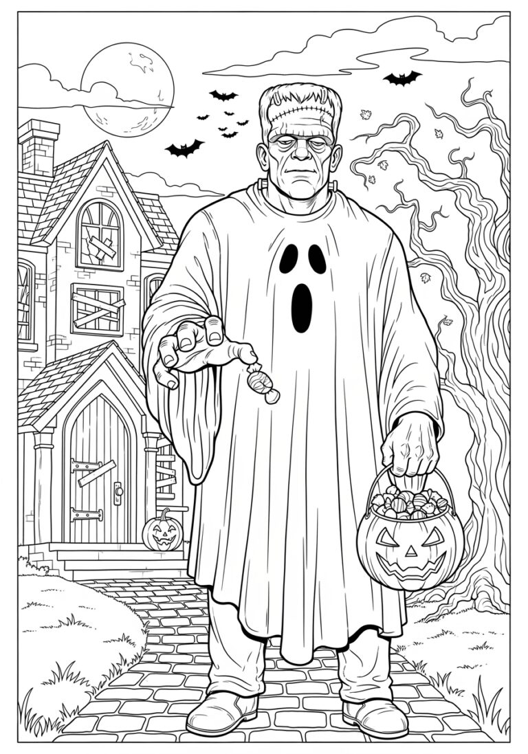 Frankenstein Trick or Treat Coloring Page