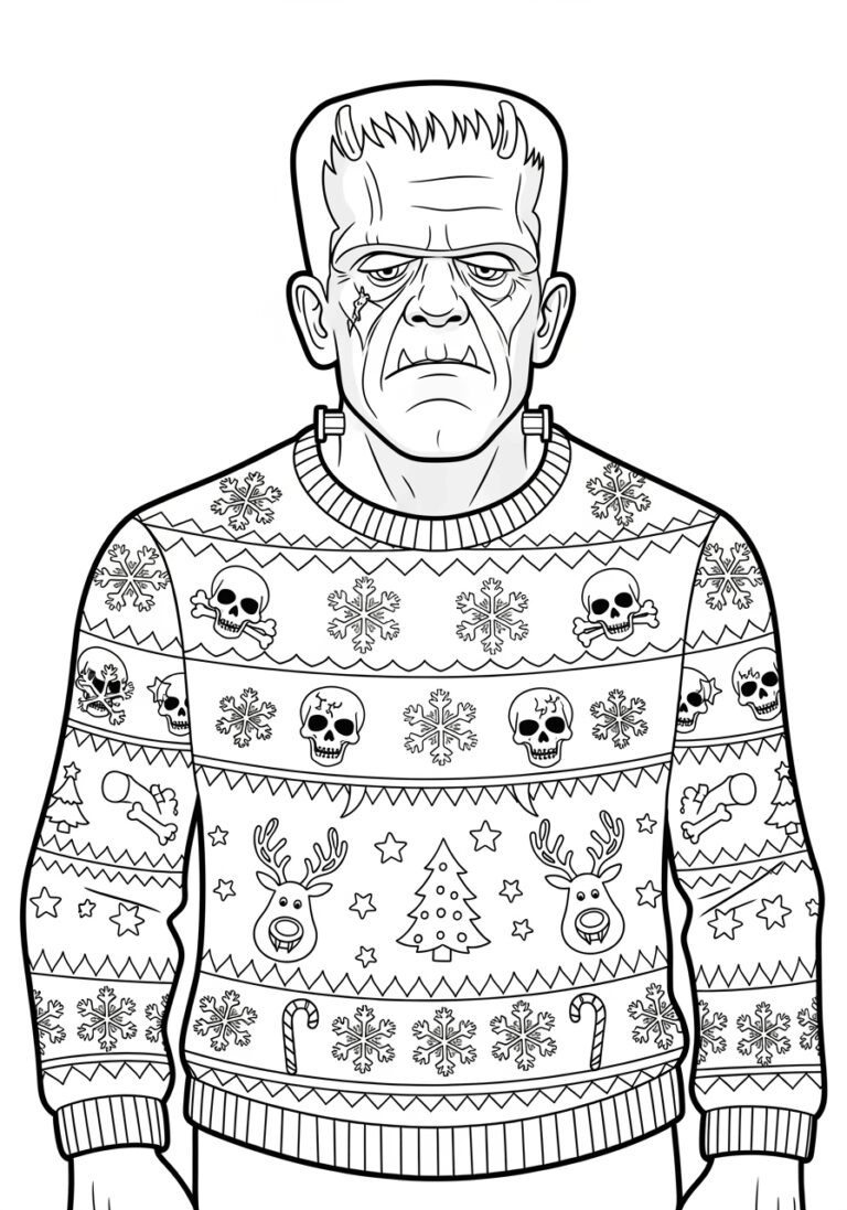 Frankenstein Ugly Christmas Sweater Coloring Page