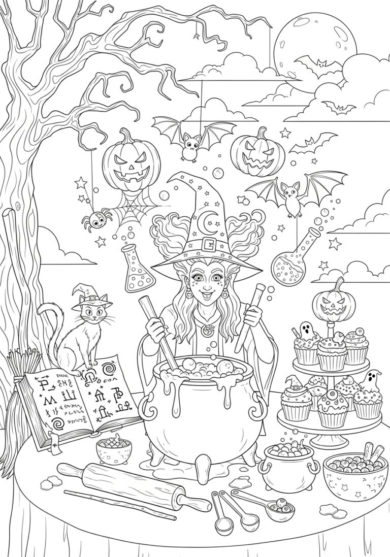 Hocus Pocus Cupcake Baking Coloring Page