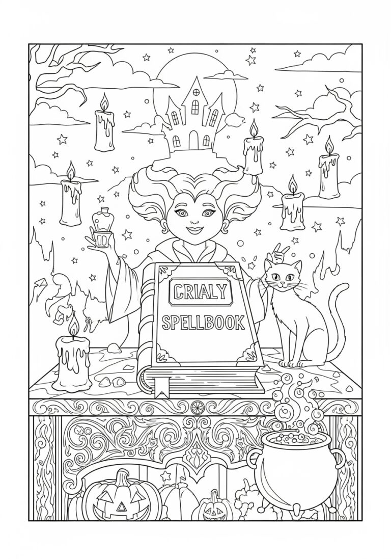 Hocus Pocus Halloween Party Invitation Coloring Page