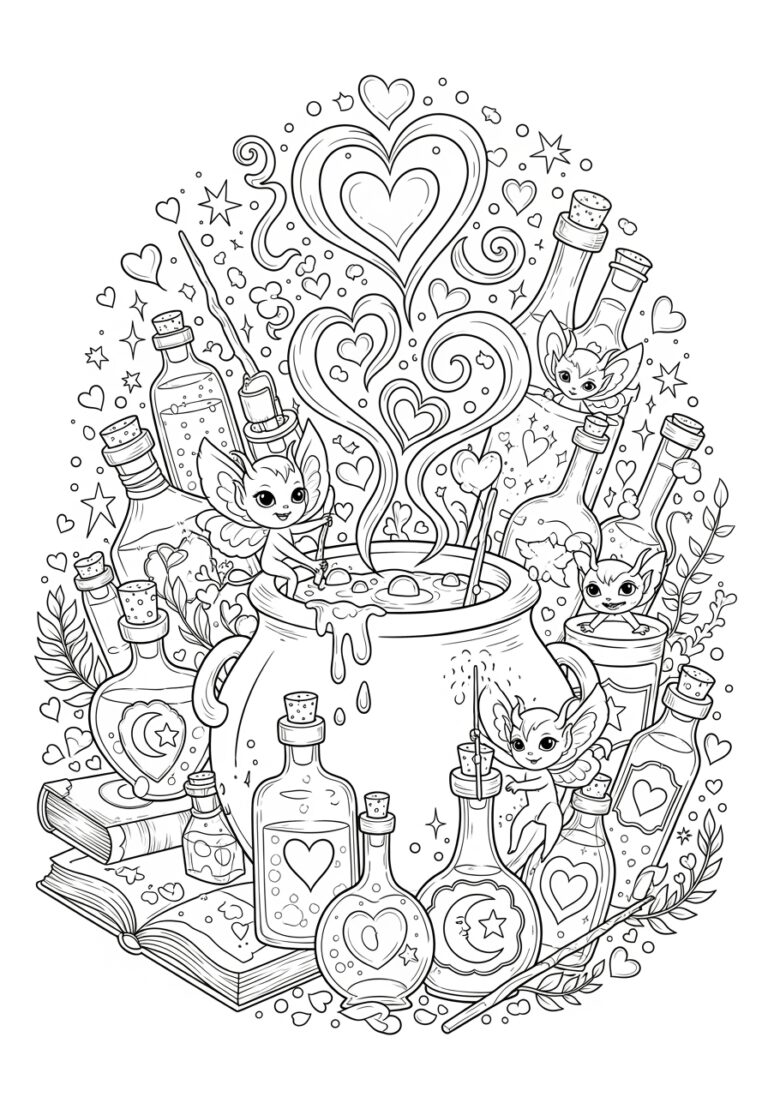 Hocus Pocus Valentine’s Love Potion Coloring Page
