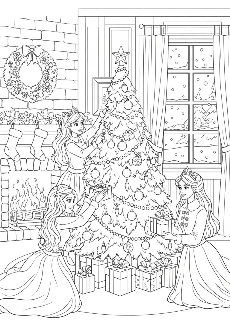 Elsa and Anna Christmas Coloring Page