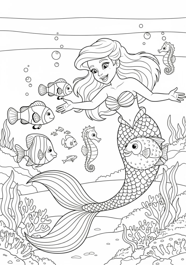 Ariel and Flounder Coloring Page